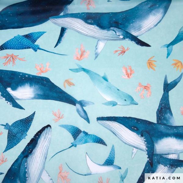 Polyesterstoff Fabric Whales & Sea